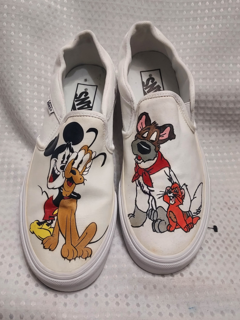 Vans White Slip-On Shoes with Customized Disney Character Art